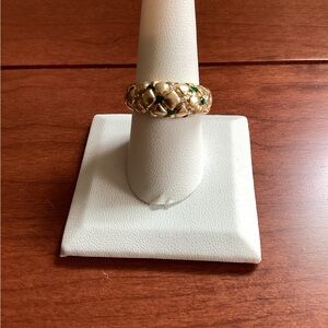 Gorgeous 14k Yellow Gold Emerald And Diamond Pillow Top Ring Size 8.75  6.5g!